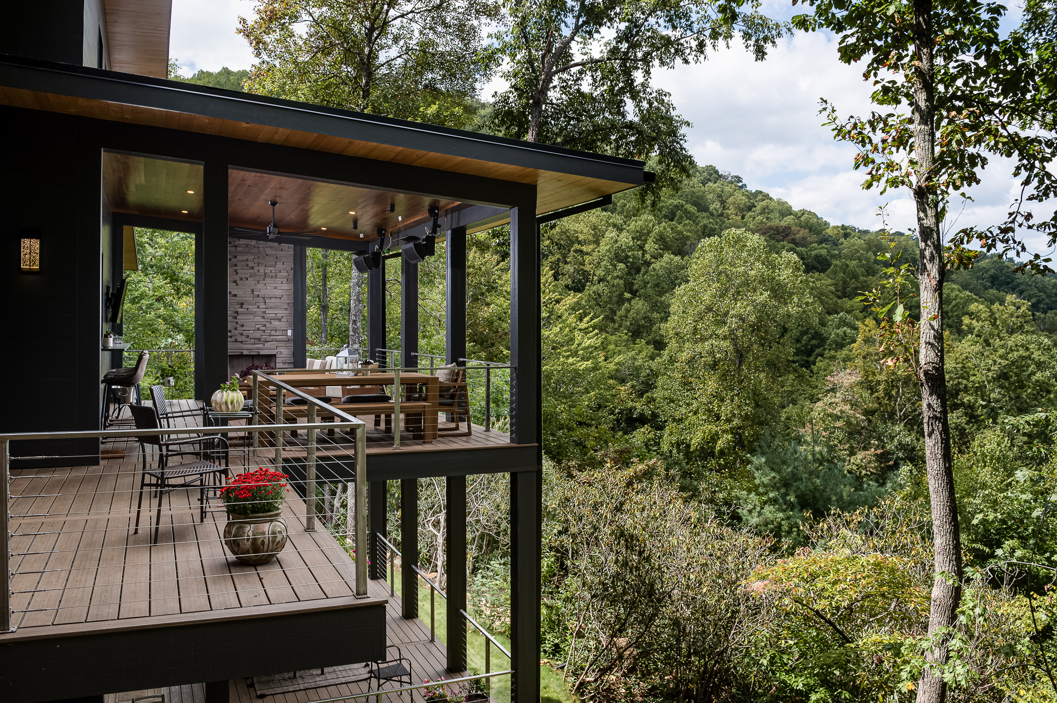 A house with a deck overlooking a wooded area in North Carolina