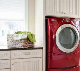 a red washing machine.