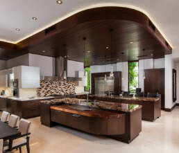 a modern kitchen with a large island.